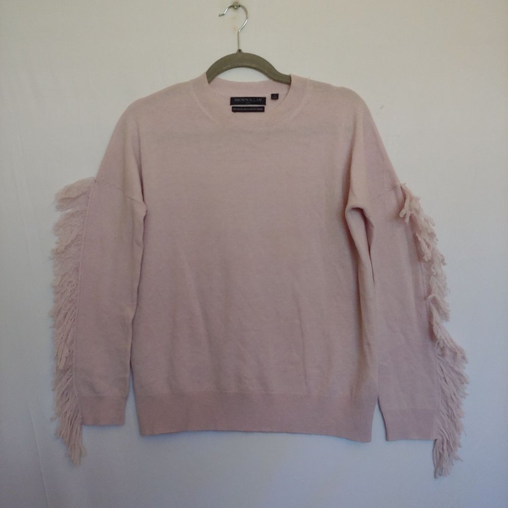 Brown Allan pink wool/cashmere blend long sleeve seater with fringe XS